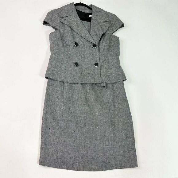 Calvin Klein Suit Womens 10 Black And White Linen Blend Double Breasted NWT - Picture 1 of 16